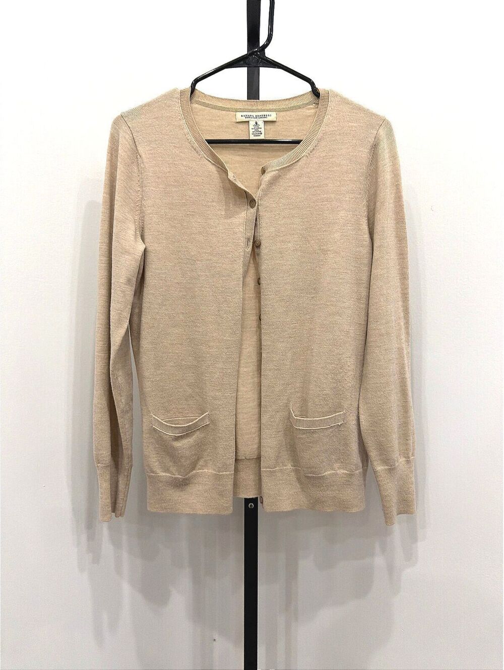 Banana Republic Extra Fine Merino Wool Beige Cardigan Sweater Medium